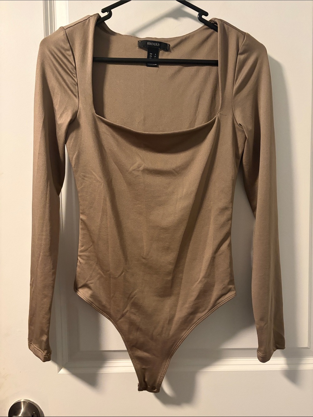 Forever 21 Taupe Scoop Neck Long Sleeve Bodysuit